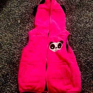 Pink panda jacket for toddlers, no sleeves, zips all the way to the top